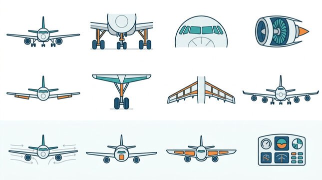Collection of Various Airplane and Engine Illustrations.