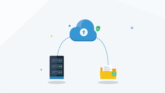 Cloud Computing Network Data Backup Sync System Flat Illustration for Digital Storage Server Management and Secure Information Transfer Services for Business IT