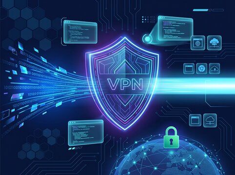 Digital vpn security shield with data transfer and lock
