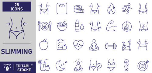 A set of 28 slimming line icons © Dipika