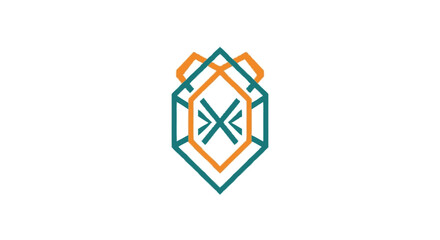 Partial graphic illustration of interconnected teal and orange geometr