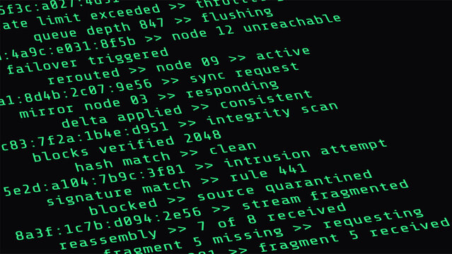 Green Network Security Code Screen Angled Illustration