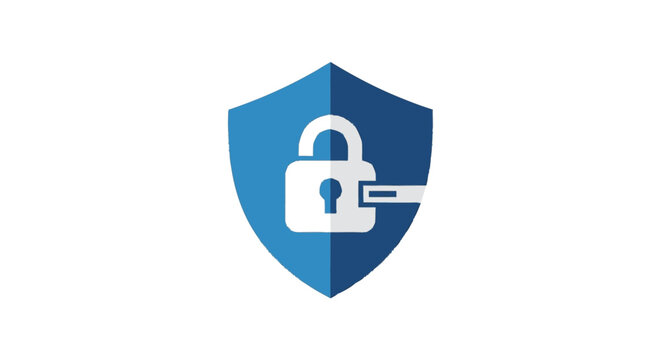 Partial graphic rendering of a bright blue shield symbol vertically or