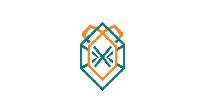 Partial graphic illustration of interconnected teal and orange geometr