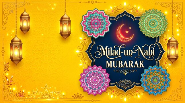 Vector beautiful yellow milad un nabi festival card or banner design with mandala vector file