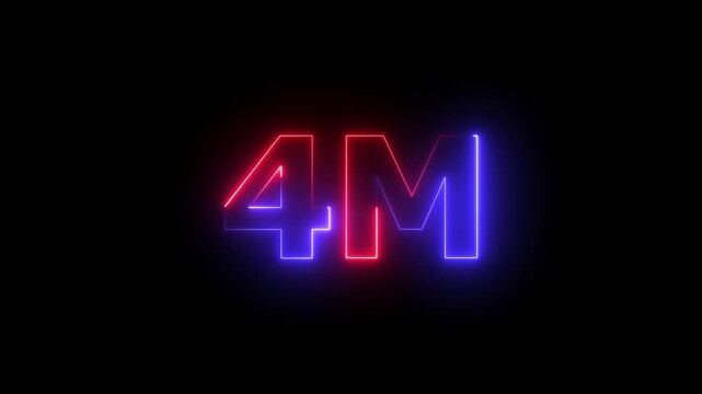 4 million follower calibration, online community appreciation thank you animation on black background,social media followers celebration digital neon motion background