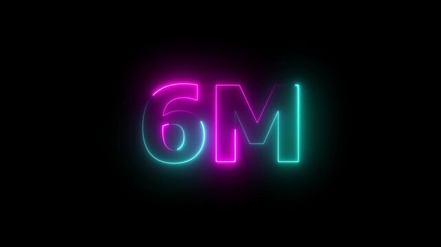 6m subscriber milestone celebration digital glowing typography background,social media 6m followers achievement glowing cyan neon animation,glowing 6m milestone announcement with futuristic neon.