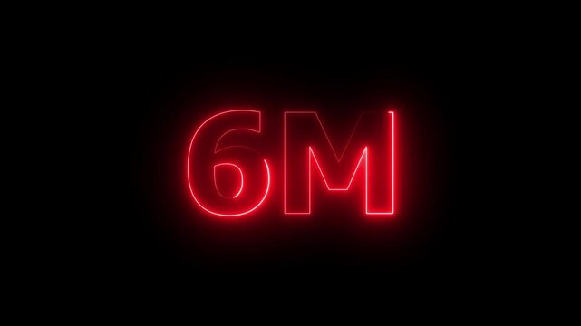 6m subscriber milestone celebration digital glowing typography background,social media 6m followers achievement glowing cyan neon animation,glowing 6m milestone announcement with futuristic neon.