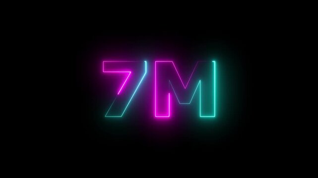 social media success celebration 7 million followers neon background,follower growth achievement 7m neon text animation on black background,glowing neon 7m followers milestone celebration animation 