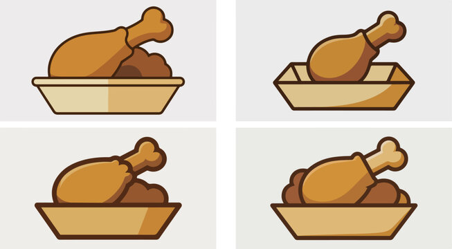four roasted chicken thighs on beige plates on white background