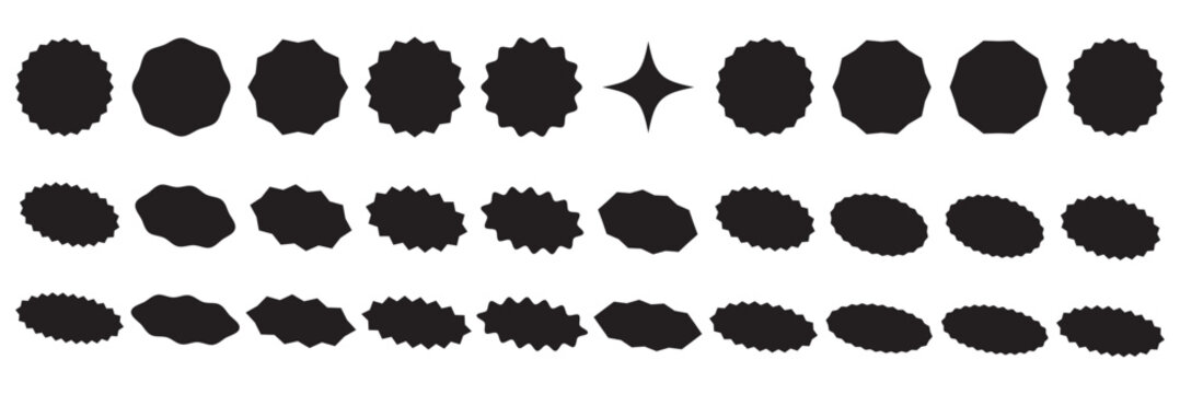 Red price sticker, sale or discount sticker, sunburst badges icon. Stars shape with different number of rays. Special offer price tag. Red starburst promotional badge set