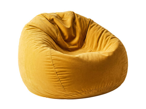 Comfortable yellow bean bag chair isolated on transparent background, a cozy photograph of modern home furniture.