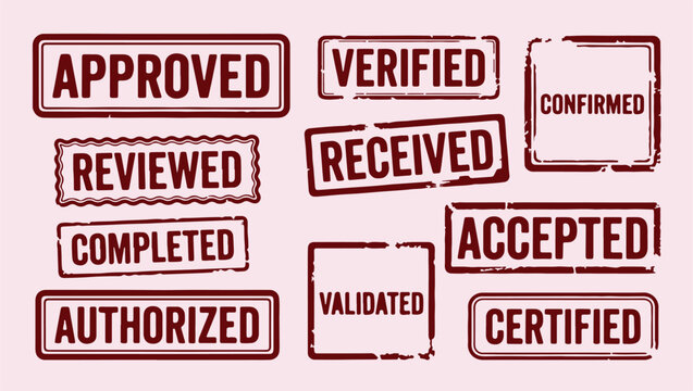 official document verification pattern, business approval stamp illustration, corporate document marking background, legal stamp validation print, verified office stamp set, professional document proc