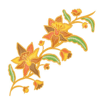 Traditional batik floral motif illustration featuring elegant flowers and ornamental patterns inspired by Indonesian heritage