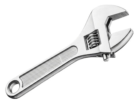 Shining metal adjustable wrench, a versatile hand tool for repair and construction, isolated on transparent background.