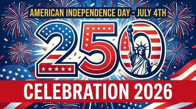 Modern Patriotic USA Poster ,250 Years of Freedom and Independence, 4th of july
