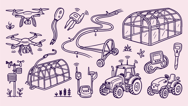 smart agricultural farming technology pattern, modern robotic agriculture tools illustration, digital smart farming background, automated farm tractor equipment print, precision agricultural tech icon