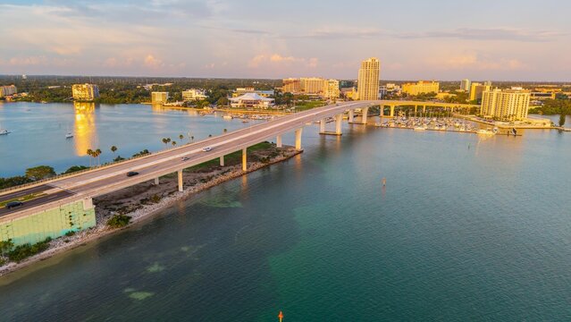 Clearwater Memorial Causeway and Downtown Clearwater at Sunset