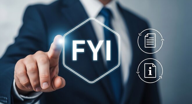 FYI for your information concept, businessman touching hexagon icon