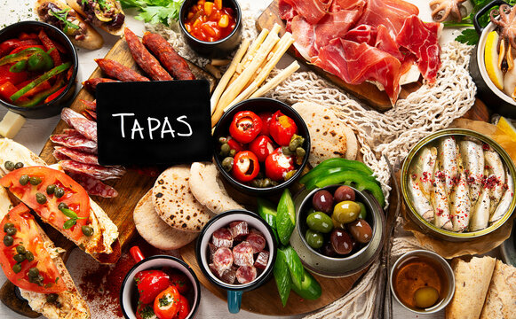 Tapas - Spanish food. Set of different delicious appetizers.
