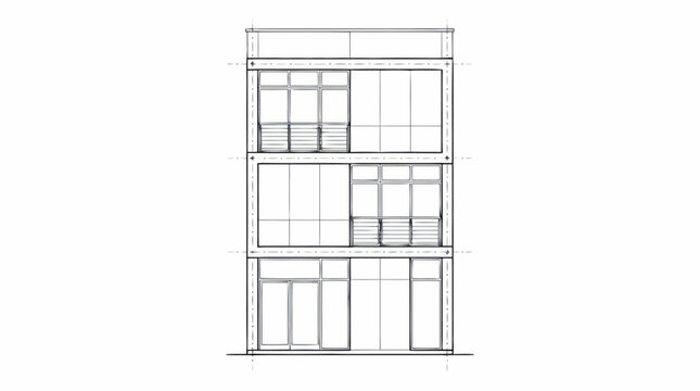 Modern Architectural Sketch of a Three Story Building Facade.