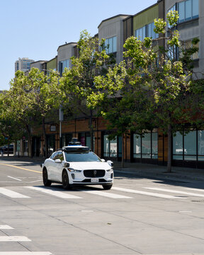 San Francisco California 05 Jun 2026 Waymo electric robotaxi drives through city street