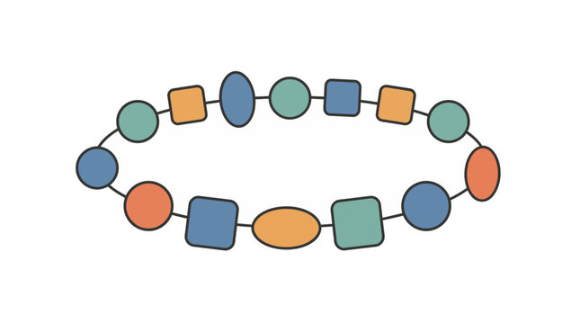 Colorful Beaded Bracelet with Geometric Shapes on White Background.