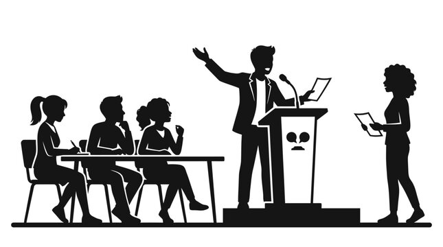 Businessman giving presentation to audience.