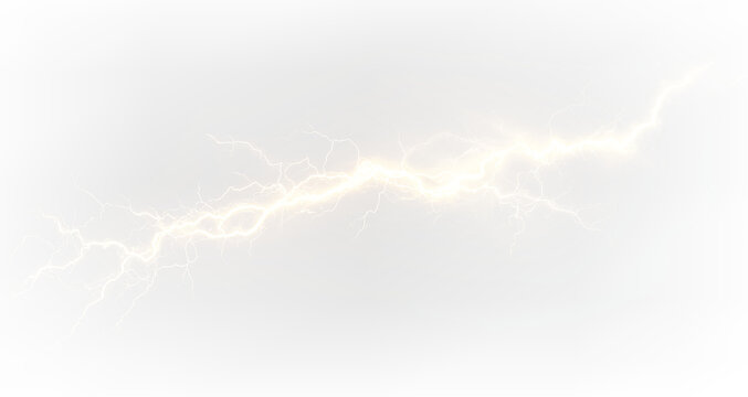 Bright yellow lightning bolt with electric energy isolated on transparent background PNG