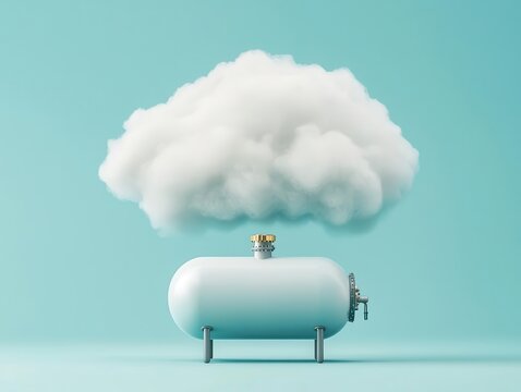 Clean concept of cloudshaped tank collecting and reusing water in city skyline