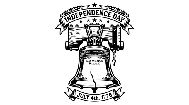 Independence Day celebration with historic Liberty Bell on July 4th 1776