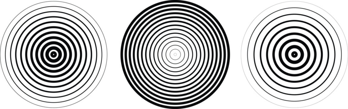 concentric ripple circles set. sound wave rings collection.  Radial signal or vibration elements.. Ripple radial signal symbols. Abstract concentric circle lines 
