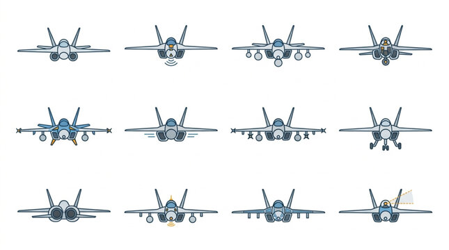 Collection of various fighter jets in flight.