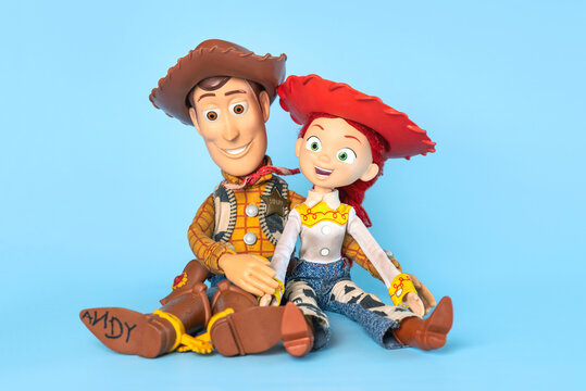 Woody and Jessie action figures characters from the Toy Story movie Disney Pixar saga. Illustrative editorial