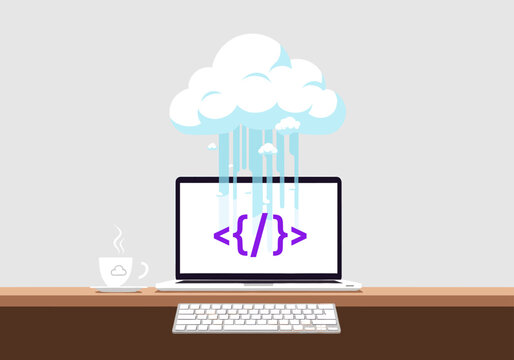 Cloud computing software development on laptop illustration