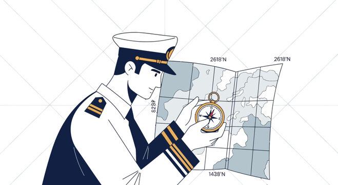 Nautical Navigation Expert Charting Course With Compass