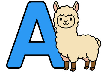 Obraz premium Alphabet Letter a with Cute Llama Illustration for Learning