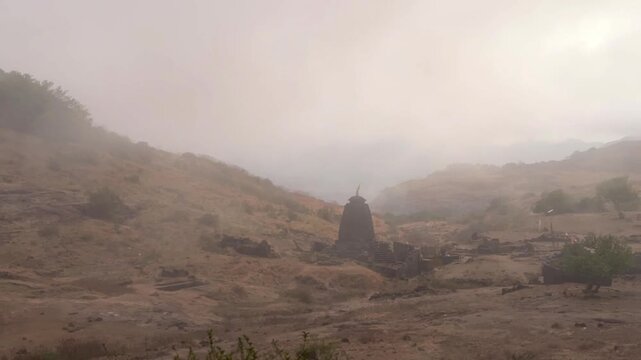 Panoramic shot of temples of Harishchandragad near Junnar, Maharashtra.
