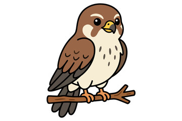 Fototapeta premium Cute Cartoon Kestrel Bird Perched on a Branch Illustration