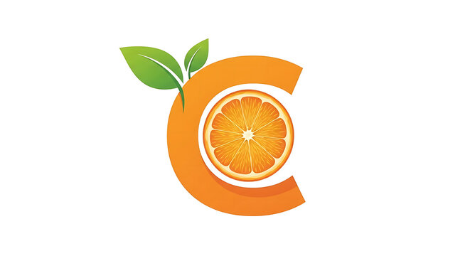 Creative letter c logo design with orange fruit slice and green leaves vector illustration of a citrus fruit shaped as the letter c for juice, food, or beverage brand identity