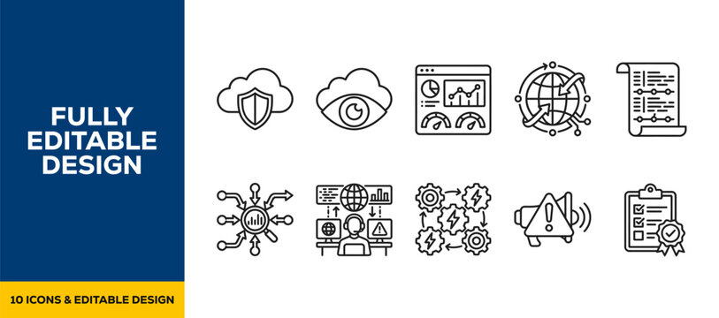 Financial audit data review flat line art vector icon bundle illustration design for corporate business report tax paperwork accounting accounting and analyst management