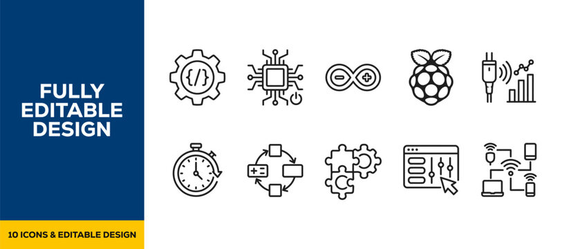 Automotive car smart driving flat line art vector icon bundle illustration design for modern transportation eco electric engine road traffic and mobility industry tech