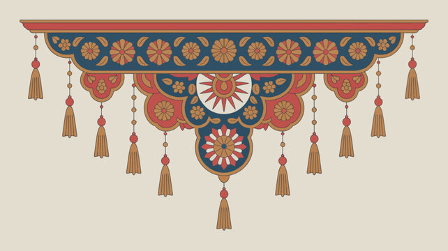 Colorful traditional decorative tassel garland with intricate mandala patterns hanging festively