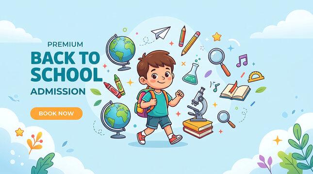 Children returning to colorful school supplies and Back to School 2026, Back to School Poster Design 2026, School Admission