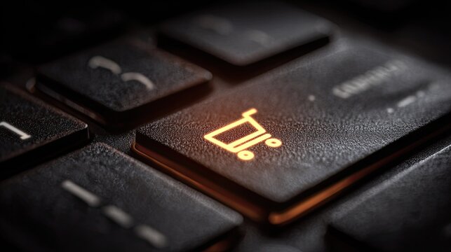 Shopping cart key on dark keyboard