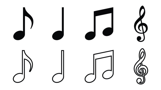 Musical Note Silhouettes Collection Black And White Graphic Silhouette