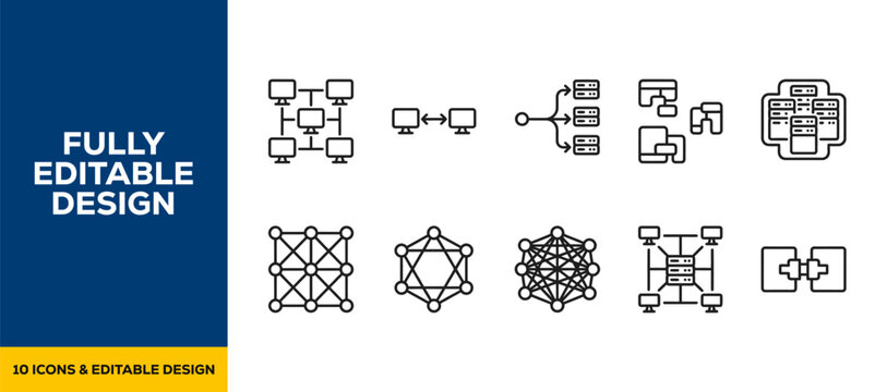 Blockchain tech crypto currency flat line art vector icon bundle illustration design for digital money finance coin bitcoin ethereum wallet and internet technology