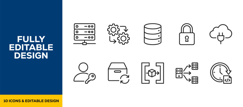 Office admin business workflow flat line art vector icon bundle illustration design for project management tasks paperwork folder daily productivity and organization