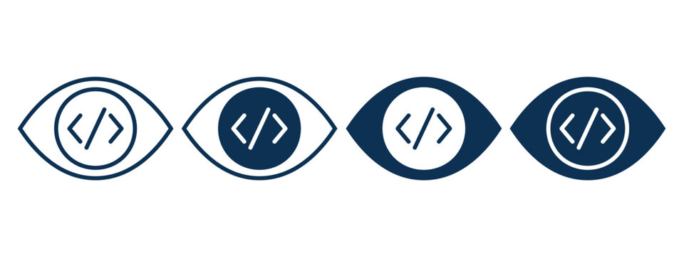 Eye Code Icon with Coding Brackets and View Symbol. Software Inspection. Vector Illustration