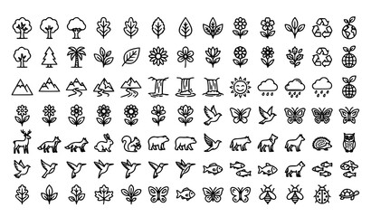 Fototapeta premium Nature Animal and Plant Outline Icon Mega Collection